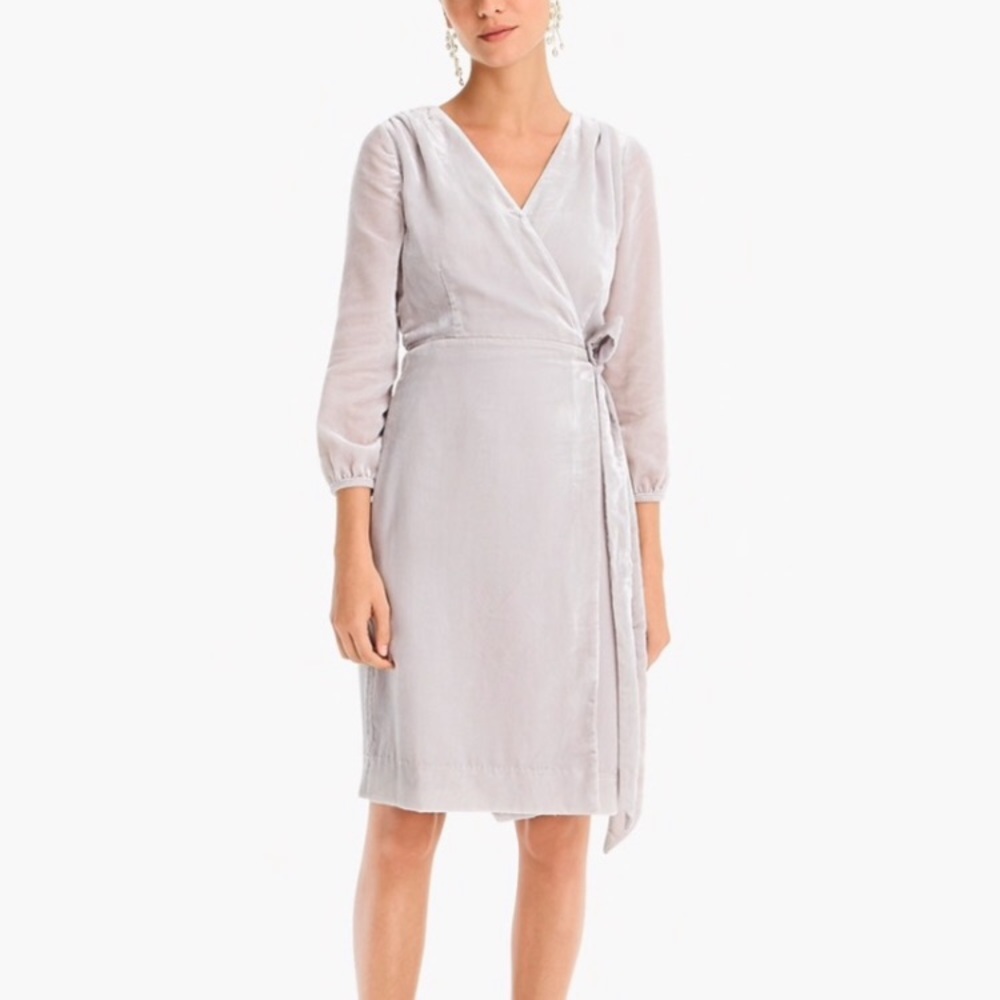J Crew Silver Velour Velvet Wrap Drape Dress 10